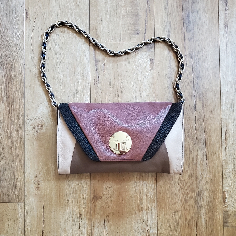 Elliott Lucca women's Genuine Leather Shoulder Envelope bag clutch Chain 11x7"